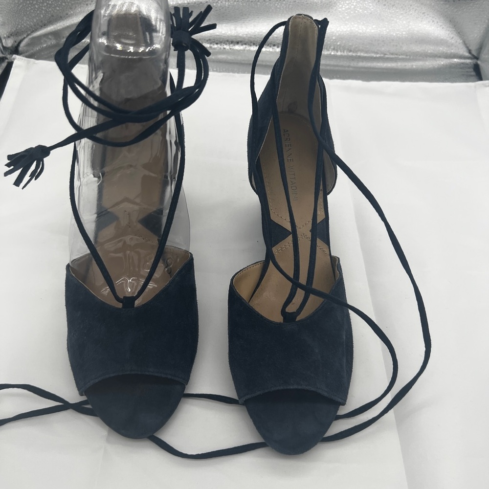 Adrienne Vittadini Navy Suede Wedge with Lace-Up Design